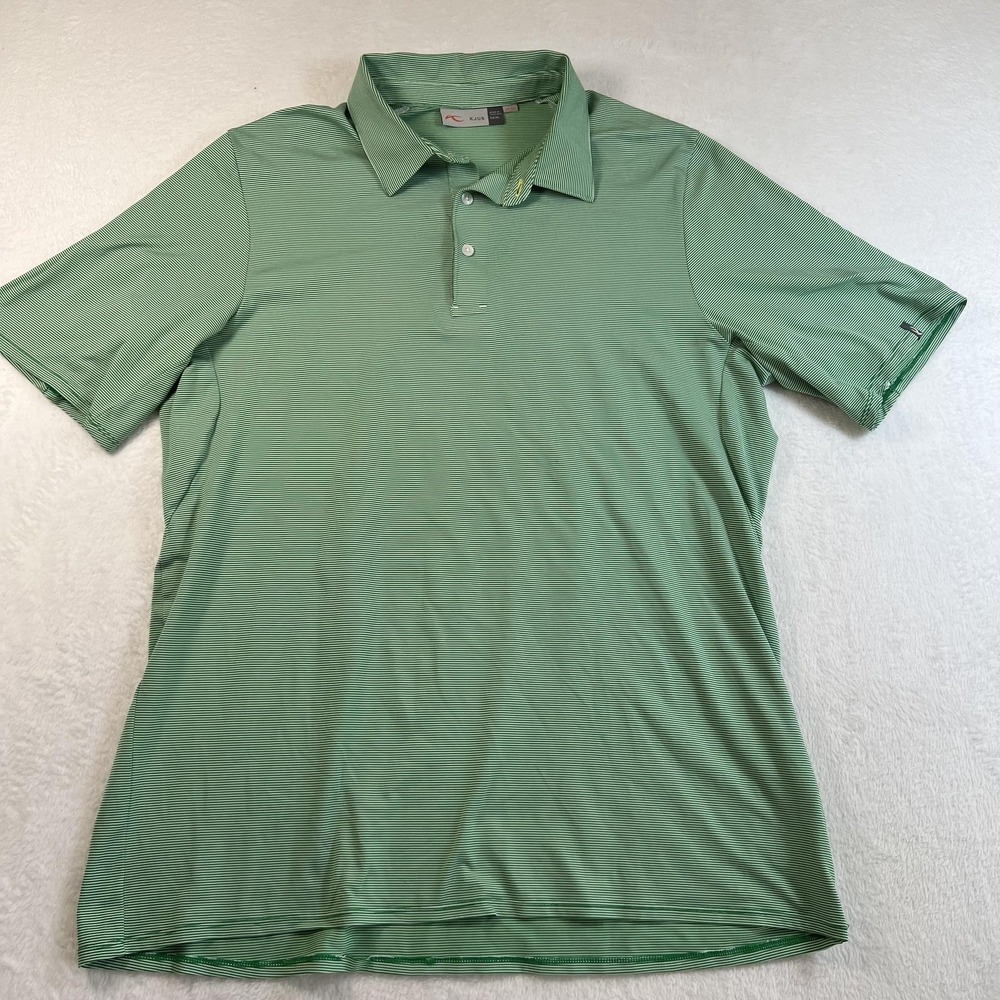 KJUS Polo Shirt Mens XL Green White Stripe Golf UPF 50 Performance Jersey - Picture 2 of 11